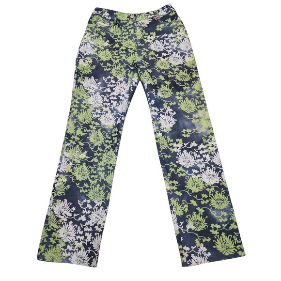 St John Sport By Marie Gray Pants Blue and Green Floral Pattern Size 4 - Picture 1 of 8